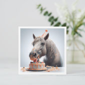 Pferd essen Kuchen Geburtstagseinladung, Pferdefre Einladung (Stehend Vorderseite)