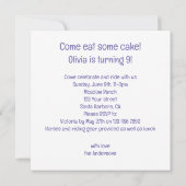 Pferd essen Kuchen Geburtstagseinladung, Pferdefre Einladung (Rückseite)