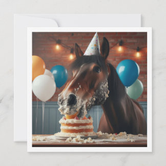 Pferd essen Kuchen Geburtstagseinladung, Pferdefre Einladung