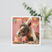 Pferd essen Kuchen Geburtstagseinladung, Pferdefre Einladung (Stehend Vorderseite)