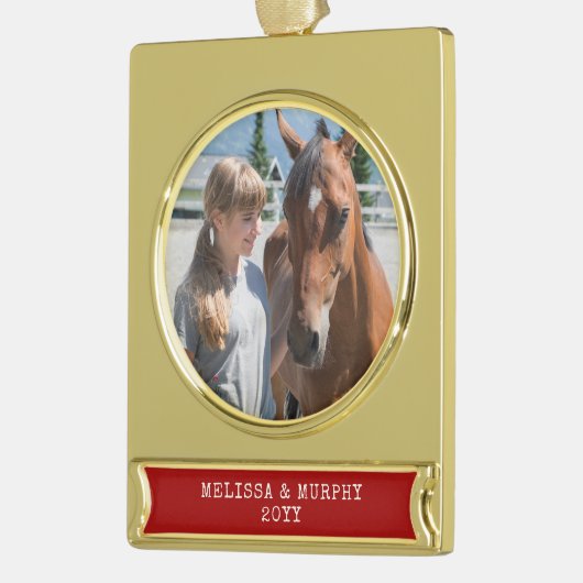 Pferd Foto Personalisiert Banner-Ornament Gold (Links)