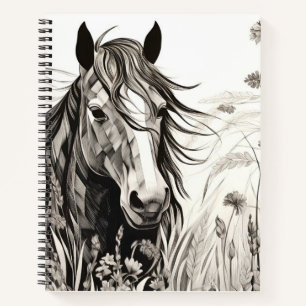 Pferd Friedliche Natur Prairie Sketch Zeichnend St Notizblock