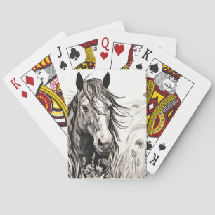 Pferd Friedliche Natur Prairie Sketch Zeichnend St Spielkarten
