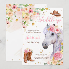 Pferd Geburtstagsparty Cowgirl Pink Floral Geburts Einladung