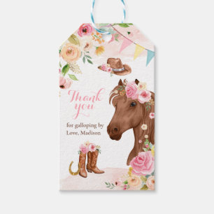 Pferd Geburtstagsparty Cowgirl Pink Floral Geburts Geschenkanhänger