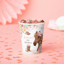 Pferd Geburtstagsparty Cowgirl Pink Floral Geburts Pappbecher