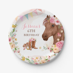 Pferd Geburtstagsparty Cowgirl Pink Floral Geburts Pappteller