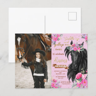 Pferd Geburtstagsparty Cowgirl Pink Floral Geburts Postkarte