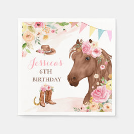 Pferd Geburtstagsparty Cowgirl Pink Floral Geburts Serviette