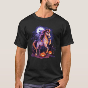 Pferd Geist Totenkopf Gesicht Gruseliger Kürbislat T-Shirt