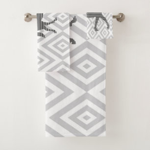 Pferd - geometrisches Muster - Schwarzes und Grau Badhandtuch Set