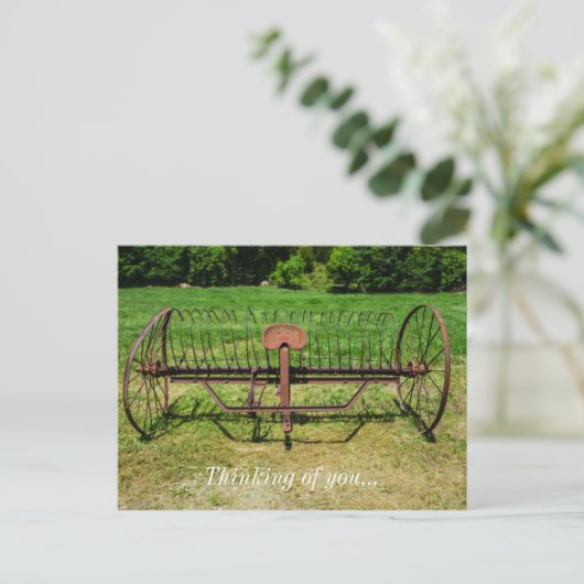 Pferd Gezeichnet Hay Rake Postkarte (Stehend Vorderseite)