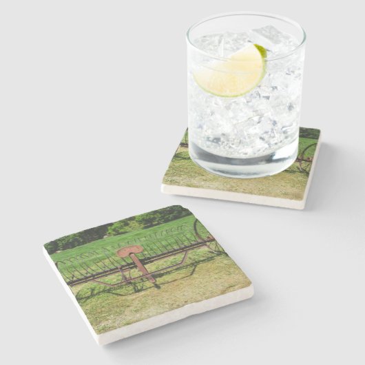 Pferd Gezeichnet Hay Rake Steinuntersetzer (Seitenansicht)