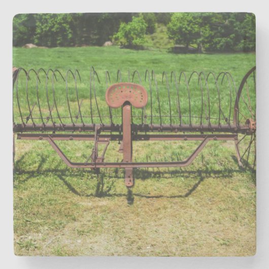 Pferd Gezeichnet Hay Rake Steinuntersetzer (Vorderseite)