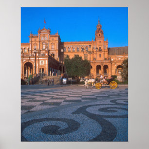 Pferd gezeichnet Kutsche auf der Plaza de Espana i Poster