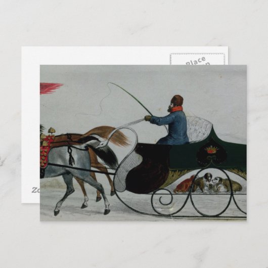 Pferd Gezeichnet Sleigh Postkarte (Vorne/Hinten)