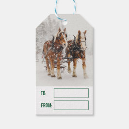 Pferd Gezeichnet Sleigh Weihnachtslandschaft Geschenkanhänger