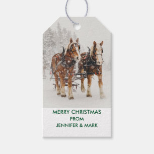 Pferd Gezeichnet Sleigh Weihnachtslandschaft Geschenkanhänger