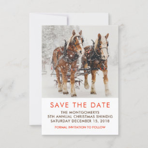 Pferd Gezeichnet Sleigh Weihnachtslandschaft Save The Date