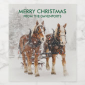 Pferd Gezeichnet Sleigh Weihnachtslandschaft Weinetikett (Einzelnes Label)