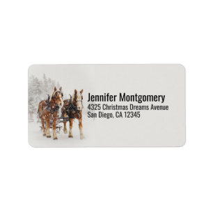 Pferd gezeichnete Sleigh-Weihnachtsszene Adressaufkleber