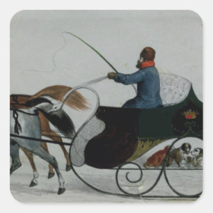 Pferd gezeichneter Sleigh Quadratischer Aufkleber