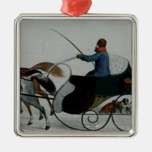 Pferd gezeichneter Sleigh Silbernes Ornament