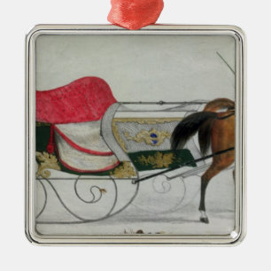 Pferd gezeichneter Sleigh Silbernes Ornament
