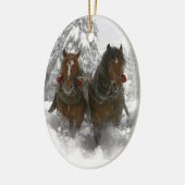 Pferd gezeichnetes Sleighweihnachten Keramik Ornament (Links)