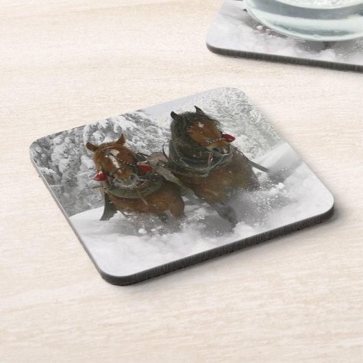 Pferd gezeichnetes Sleighweihnachten Untersetzer (Linke Seite)