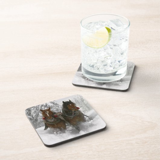 Pferd gezeichnetes Sleighweihnachten Untersetzer (Rechte Seite)