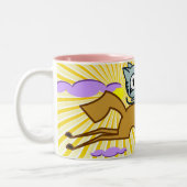 Pferd gibt Miezekatze eine Fahrt Zweifarbige Tasse (Links)