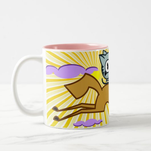 Pferd gibt Miezekatze eine Fahrt Zweifarbige Tasse (Links)