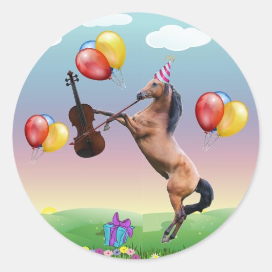 Pferd Gießen der Geigenkleber Runder Aufkleber (Vorderseite)