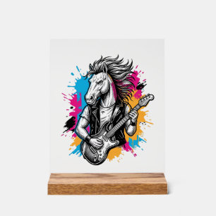 Pferd Gitarre Spieler Vintage Gravur T-Shirt Desi Acrylschild