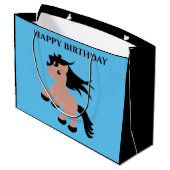 Pferd Glücklichen Geburtstag Geschenktasche in bla Große Geschenktüte (Rückseite Schrägansicht)