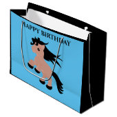 Pferd Glücklichen Geburtstag Geschenktasche in bla Große Geschenktüte (Vorderseite Schrägansicht)