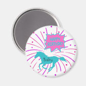 Pferd Happy Birthday Pink Lila Türkis Magnet (Vorderseite/Rückseite)