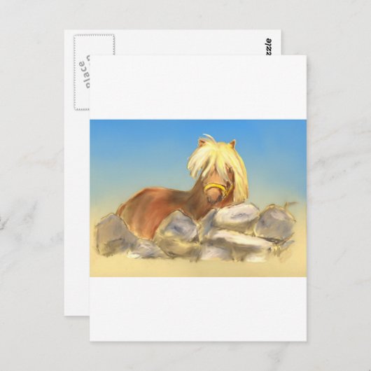 Pferd hinter der Steinmauer Postkarte (Vorne/Hinten)
