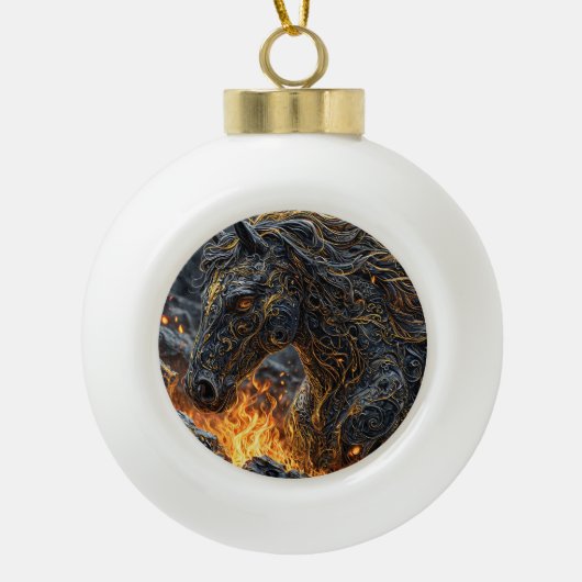 Pferd im Feuer Keramik Kugel-Ornament (Vorderseite)