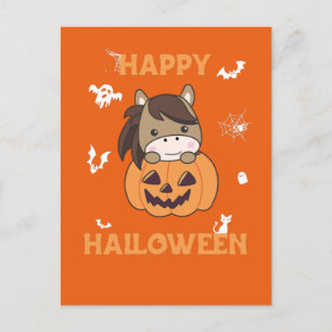 Pferd im Kürbis Süße Pferde Frohes Halloween Feiertagspostkarte