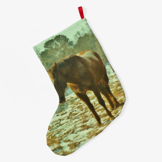 Pferd im Schnee Großer Weihnachtsstrumpf (Rückseite (Hängend))