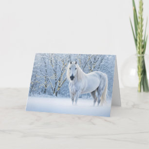 Pferd im Schnee mit Lichtern Urlaub Weihnachten