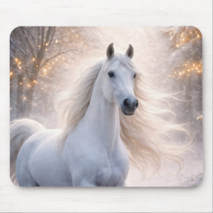Pferd im Schnee mit Lichtern Weihnachten  Mousepad