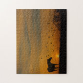 Pferd im Sonnenuntergang mit Vögeln Puzzle (Vertikal)