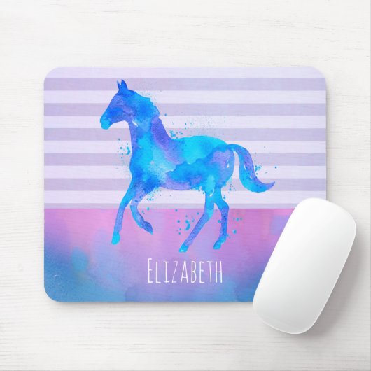 Pferd in Blau und Lila Wasserfarbe Personalisiert Mousepad (Mit Mouse)