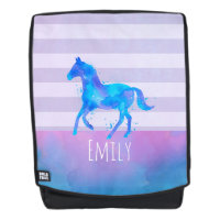 Pferd in Blau und Lila Wasserfarbe Personalisiert
