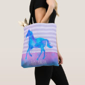 Pferd in Blau und Lila Wasserfarbe Personalisiert Tasche (Von Nahem)