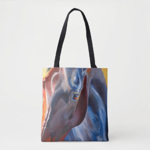 Pferd in Blues Modernes Reitpferd Kunst, Dichtung Tasche