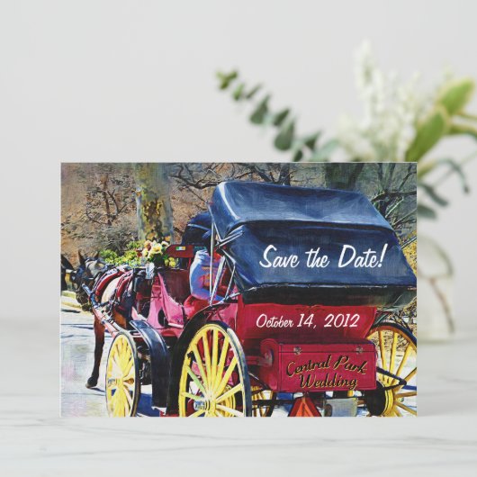 Pferd in Buggy Save the Date Hochzeitskarte (Stehend Vorderseite)